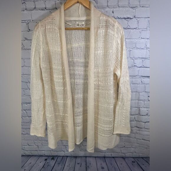Sonoma Lightweight Cream Open Shawl Collar Classic Casual Cardigan Sweater L - Picture 2 of 7